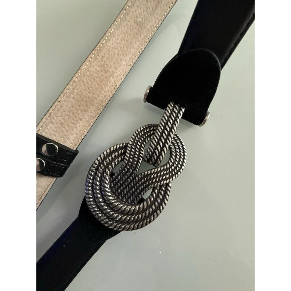 Boho Black Leather Snake Knot Belt Silver Buckle Western Festival S/M
